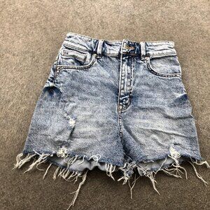 Zara Shorts Womens 4 Blue High Rise Denim Cutoff Distressed Frayed Hem